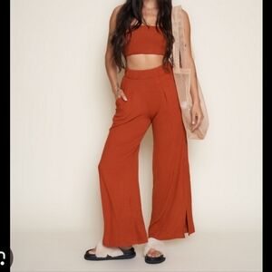 Whimsy + Row Norah Wide-Leg Pants Set XS In Rust